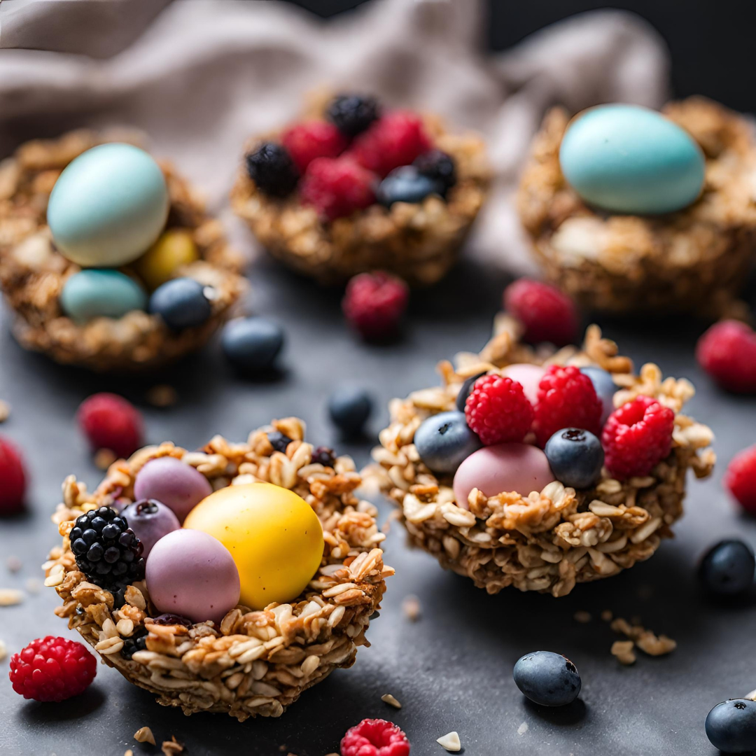 Keto Easter Granola Nest with Berry Eggs